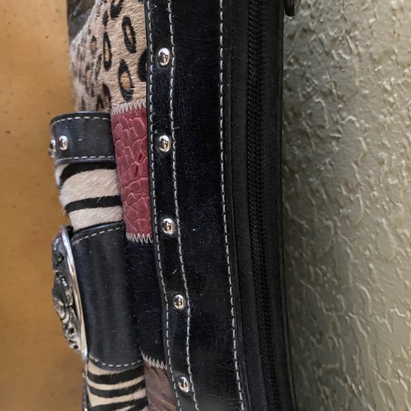 Western Leather Bag Real Animal Hide Silver Buckle - Picture 7 of 11